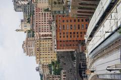 Aerial view of Genova Train Station Piazza Principe with surrounding colorful houses and streets