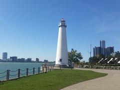 Milliken State Park Light with blue sky and water.