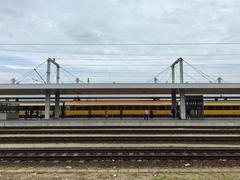 Budapest Kelenföld railway station exterior view with tracks and trains