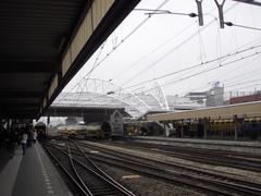 Leiden train station with trains and platforms in the Netherlands