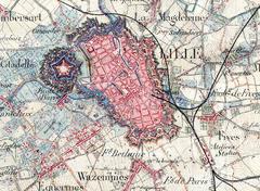 Detailed historical map of Lille showing railway lines developed between 1842 and 1860