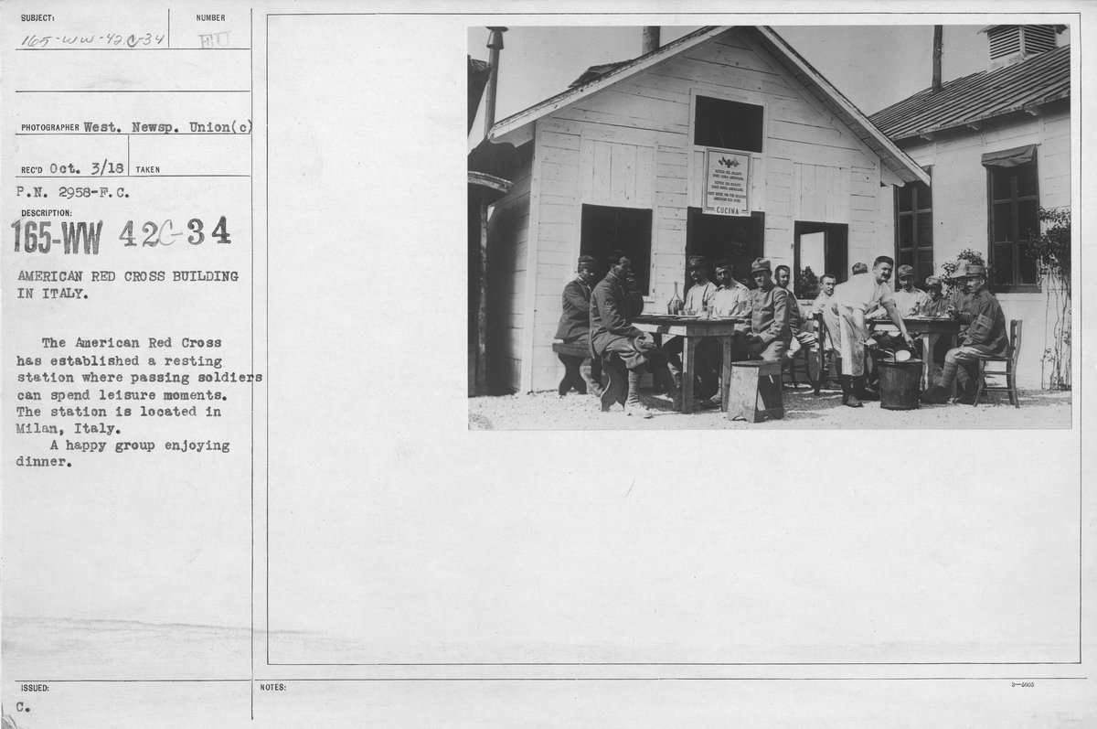 American Red Cross building in Milan, Italy with resting station for soldiers during wartime