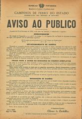 Public warning poster of the Portuguese State Railways Minho and Douro division about cargo changes in tariffs and wagon loading times from 1917