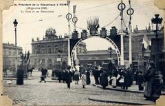 Vintage postcard album page showing Gare de Reims train station in 1913