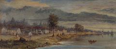 Historic painting of the Town of York (now Toronto) in 1803, showing Palace Street (now Front Street East) and the town's blockhouse with a flag