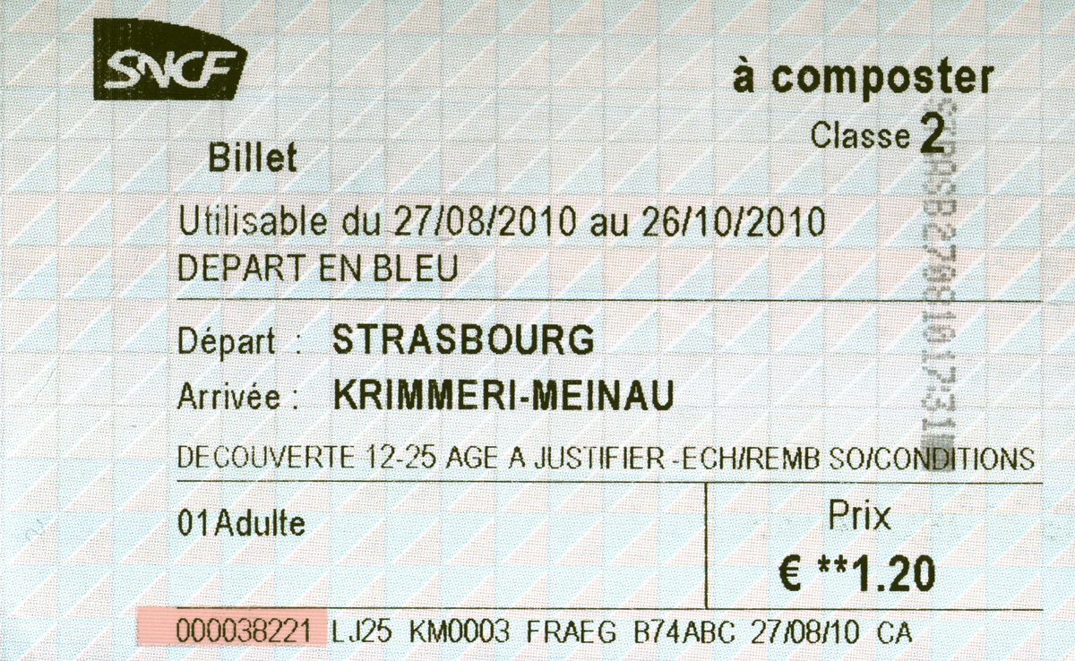 Ticket for TER train in France