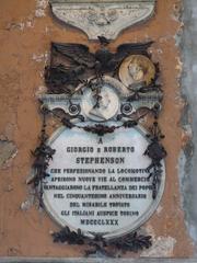 Monumental plaque dedicated to George and Robert Stephenson at Torino Porta Nuova railway station