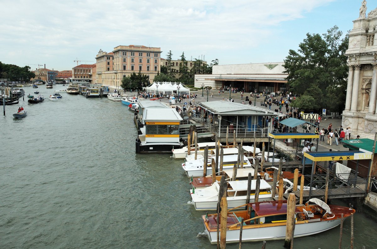 Grand Canal of Venice looking west from Ponte degli Scalzi with Santa Lucia railway station and Ferrovia vaporetto stop