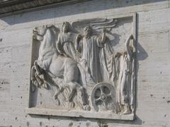 Sculpture of Elias on a fiery chariot at Vatican railway station