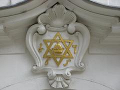Jewish coat of arms detail at the Jewish Town Hall in Prague
