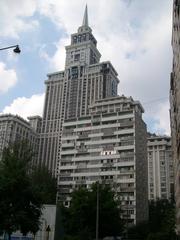 Tall Triumph Palace building in Moscow with blue sky