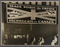 Vintage advertising billboard at Wynyard Railway Station promoting trade between Australia and Canada in 1930s