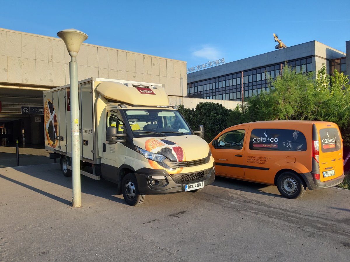 Delivery truck supplying bakery branch in Holešovice