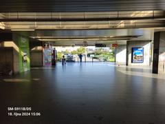 Nádraží Holešovice metro station interior with modern design and empty platforms