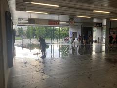 Heavy rainstorm with hail around metro station Holešovice in Prague on 16 August 2023