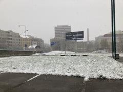 Snowy day in Prague Holesovice with heavy snowfall