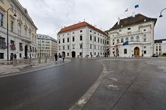 Facade of Leopoldinischer Trakt at Hofburg Palace in Vienna with classical architecture