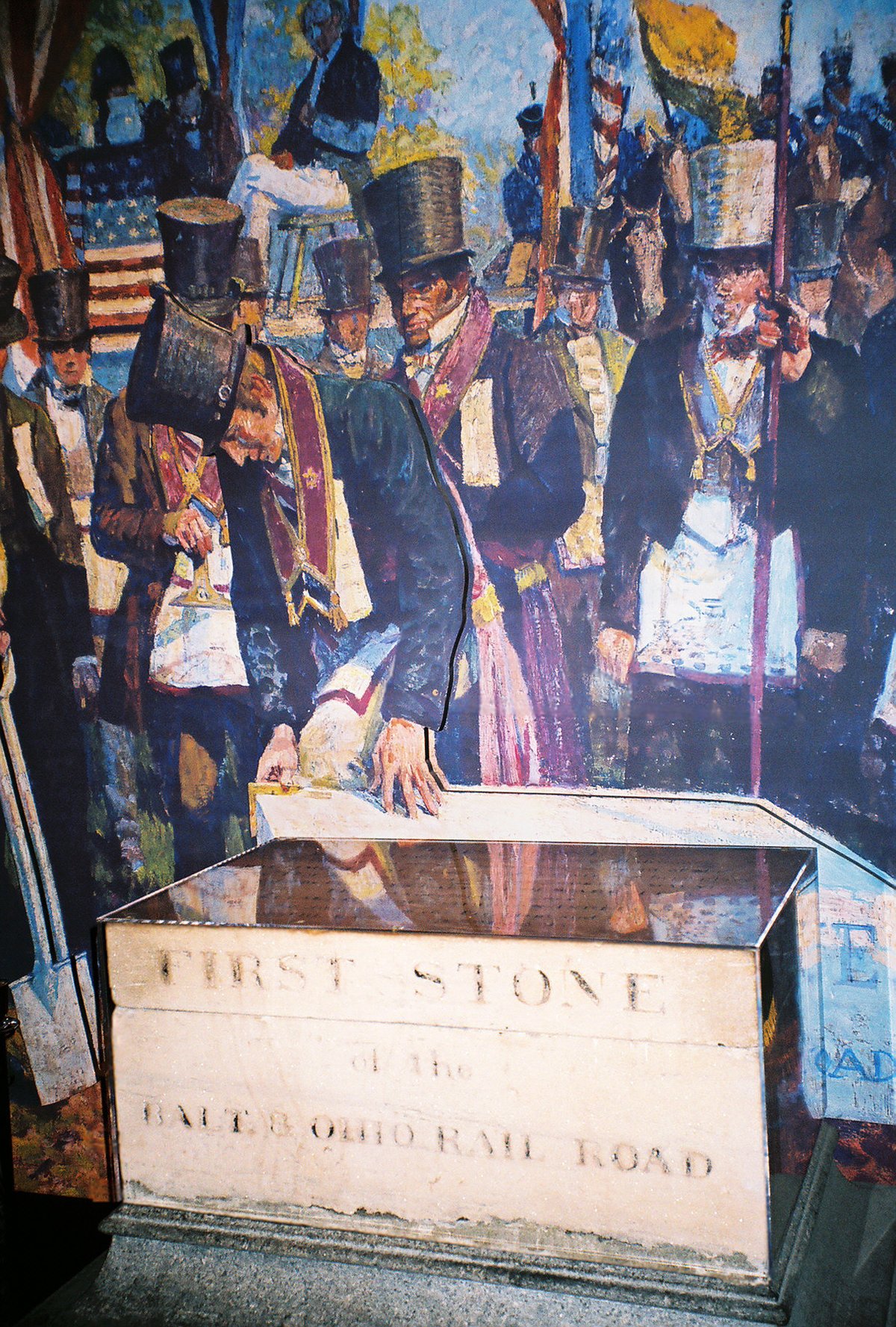 Cornerstone of the Baltimore and Ohio Railroad laid by Charles Carroll of Carrollton on July 4, 1828