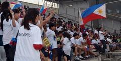Fans of the Philippine women's football team cheering at Bangabandhu National Stadium during Bangladesh vs Philippines match