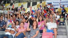 Fans of Philippine women's football team cheering at Bangabandhu National Stadium