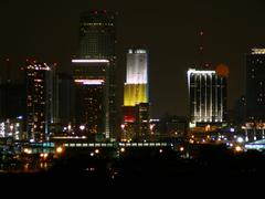 Bank of America tower in downtown Miami illuminated during Thanksgiving week