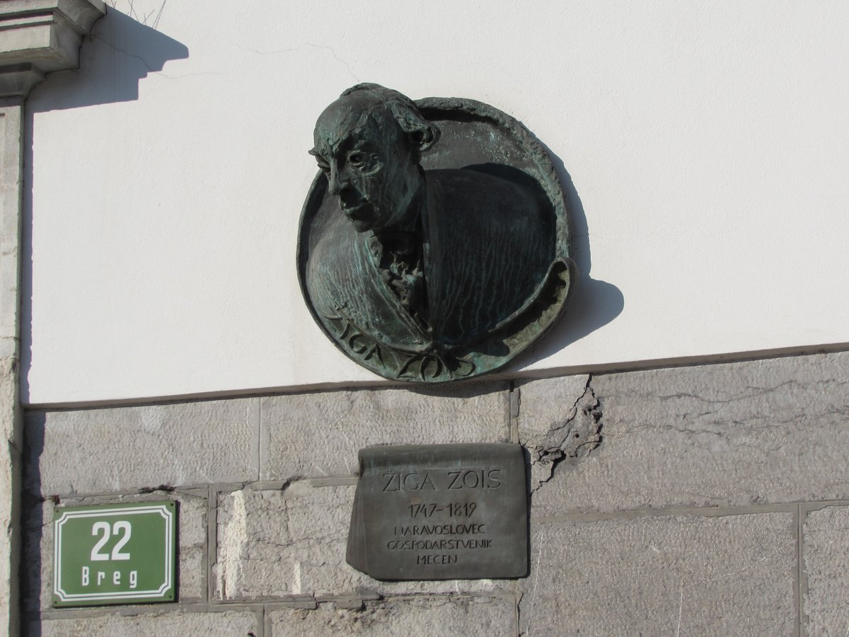 Bust and memorial plaque of Žiga Zois at Zois Mansion in Ljubljana
