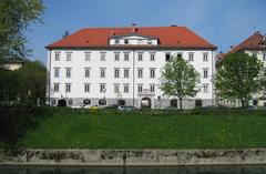 Zois Palace in Ljubljana with Ljubljanica River in front