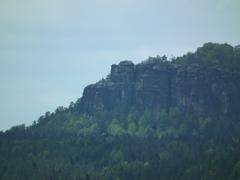 Pfaffenstein rock formation viewed from the east with Barbarine pinnacle