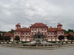 Troja Palace in Prague Castle district with historical architecture under blue sky