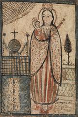 Our Lady of Protection religious painting by Pedro Antonio Fresquis on wood panel from 1815