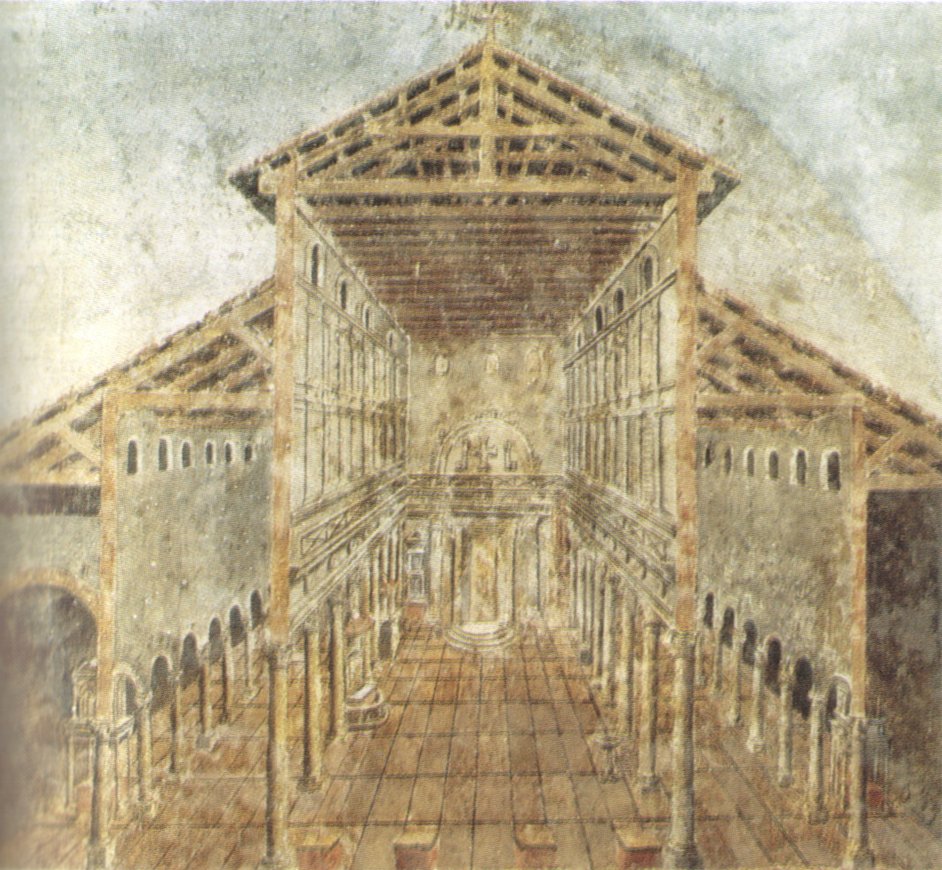 Ancient fresco of the Constantinian Basilica of Saint Peter from the 4th century