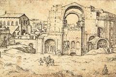 St. Peter's Basilica under construction in 1536 by Marten van Heemskerck