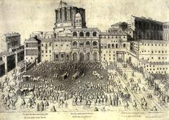 Historical view of Petersplatz in the 1600s