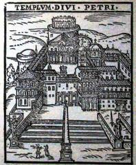 Saint Peter's Basilica under construction in 1588 by Girolamo Francino