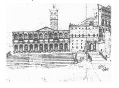 Reconstruction drawing of the Benedictine loggia designed by Pope Pius II