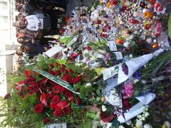 Le Bataclan concert hall in Paris after the terrorist attacks showing damaged exterior