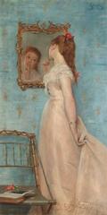 Girl looking in the mirror vintage portrait by Alfred Émile Léopold Joseph Victor Stevens