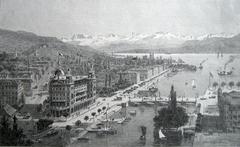 Grandhotel Bellevue in Zürich in 1890 with Bauschänzli visible on the right