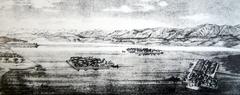 Romanticized drawing of the Grossen and Kleinen Hafners in the lower Zurich Lake basin with Bauschänzli on the right