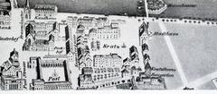 Historical map showing Kratzquartier and Bauschänzli area in Zürich around 1850 by H.F. Leuthold