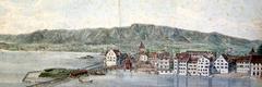 Historical depiction of Kratzquartier in Zürich by Heinrich Keller before 1540 with Bauschänzli visible on the left