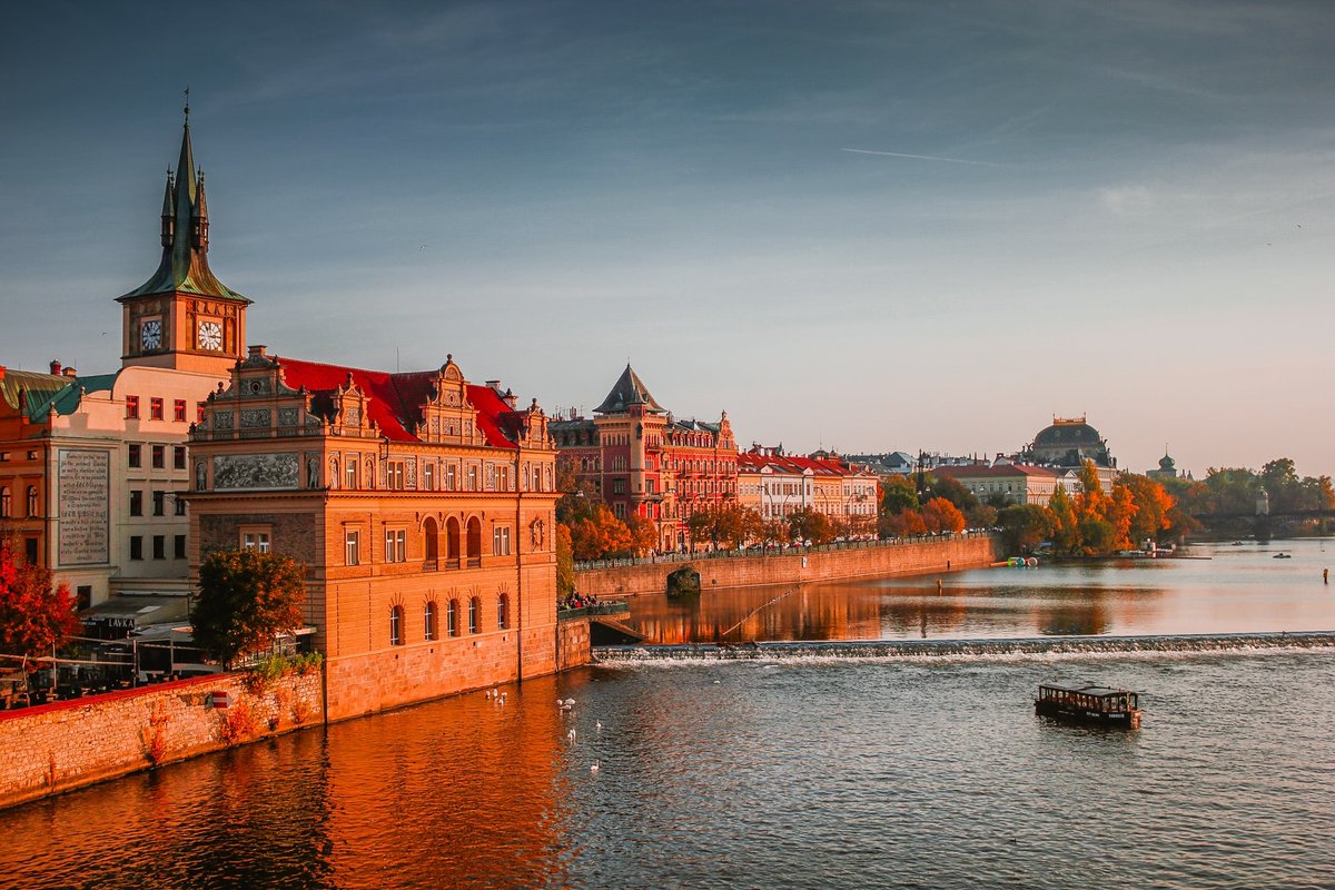 Bedřich Smetana Museum near the Vltava River with Charles Bridge in Prague