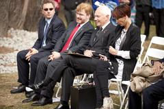 Service marking the 1st anniversary of the 2011 Christchurch earthquake at Christchurch Botanic Gardens with Mayor Bob Parker and the Gold Angel sculpture