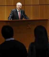 Secretary of Defense Robert M. Gates listening to a student's question after speech on U.S.-Japan alliance at Keio University Tokyo