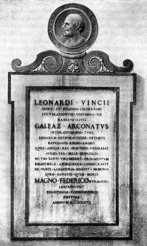 Commemorative plaque at Biblioteca Ambrosiana honoring Galeazzo Arconati