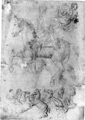 Equestrian statue of Marcus Aurelius with other antique studies in classical art style