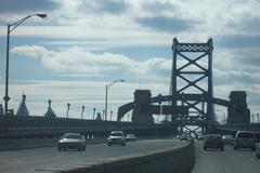 Benjamin Franklin Bridge inbound view towards Philadelphia from New Jersey