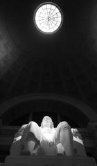 Worm's-eye view of Benjamin Franklin National Memorial statue