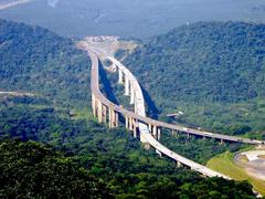Rodovia dos Imigrantes highway cutting through lush green hills