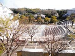 Nara University Fountain Square with water fountains and campus buildings